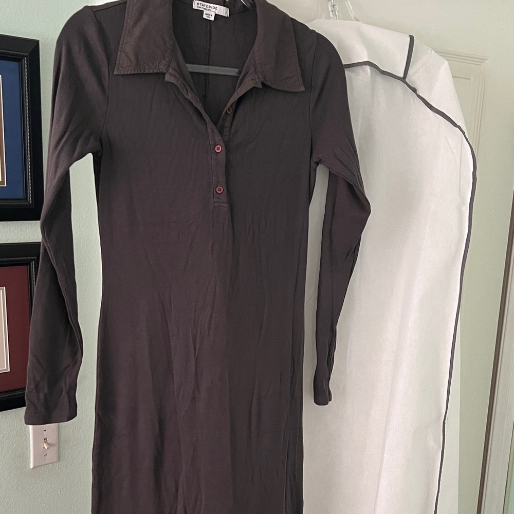 Stateside Anthropologie Brand Elegant Ribbed Brownisg Gray Long-Sleeve Dress